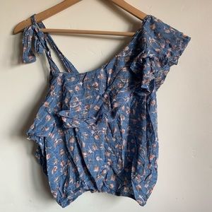 Blue Life Asymmetrical Blue Floral Blouse Sz M